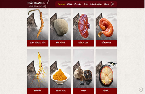 Mẫu website bán nhân sâm thương hiệu Thập toàn Đại Bổ